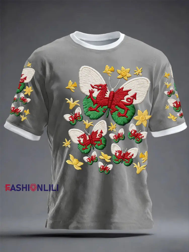 Unisex Wales Welsh Rugby Art Printed T-shirt Light Gray / S