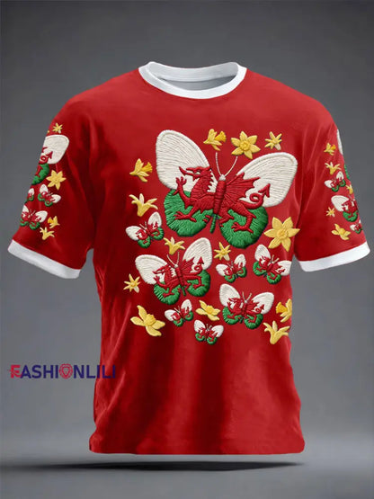 Unisex Wales Welsh Rugby Art Printed T-shirt Red / S