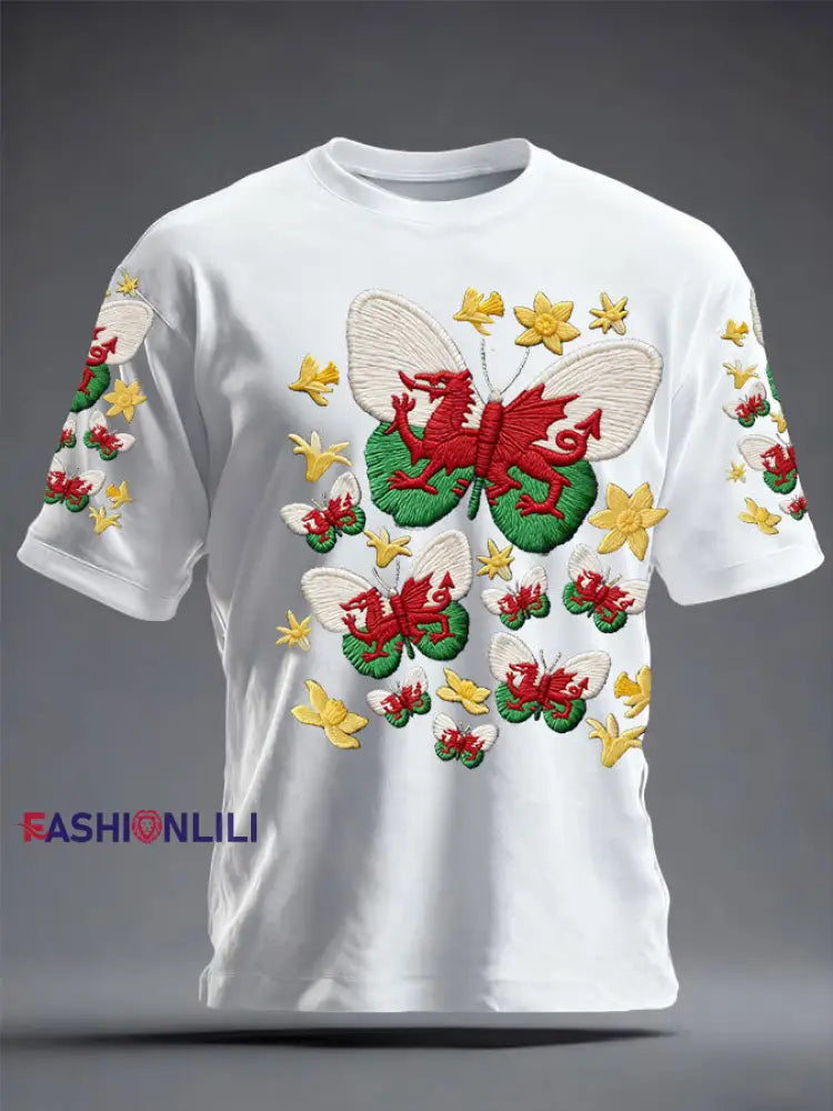 Unisex Wales Welsh Rugby Art Printed T-shirt White / S