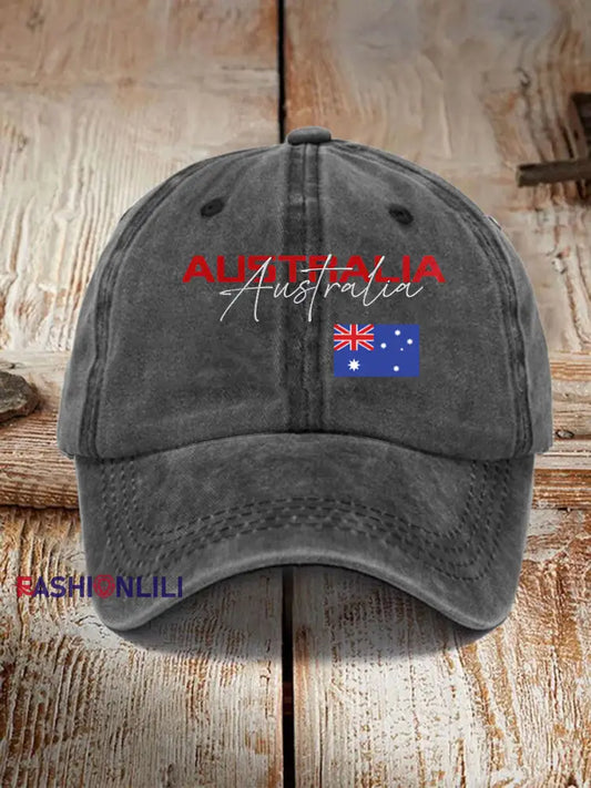 Vintage Australian Flag Alphabet Fun Print Hats Gray / JM
