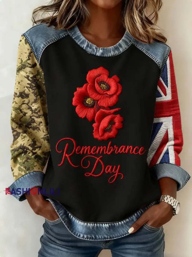 Women’s 11th November Remembrance Day LEST WE’S FORGET Poppy Remembrance Sweatshirt Black / S