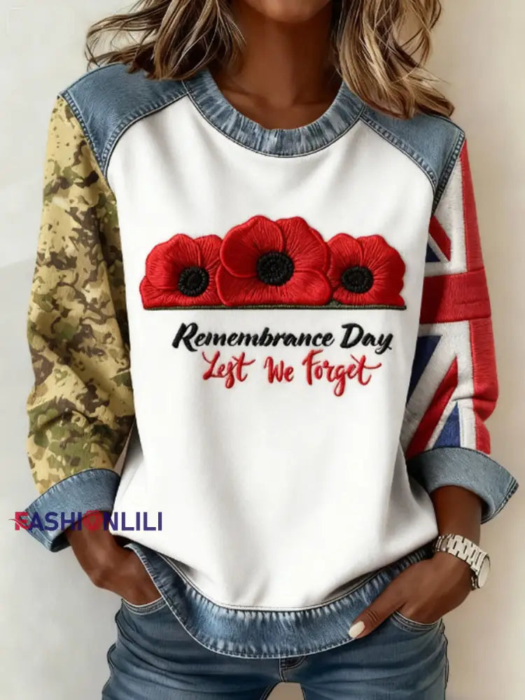 Women’s 11th November Remembrance Day LEST WE’S FORGET Poppy Remembrance Sweatshirt White / S