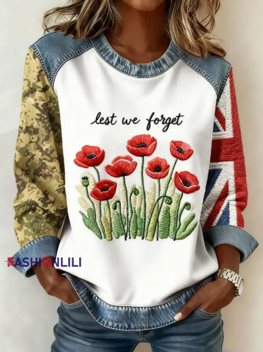 Women’s 11th November Remembrance Day LEST WE’S FORGET Poppy Remembrance Sweatshirt White / S