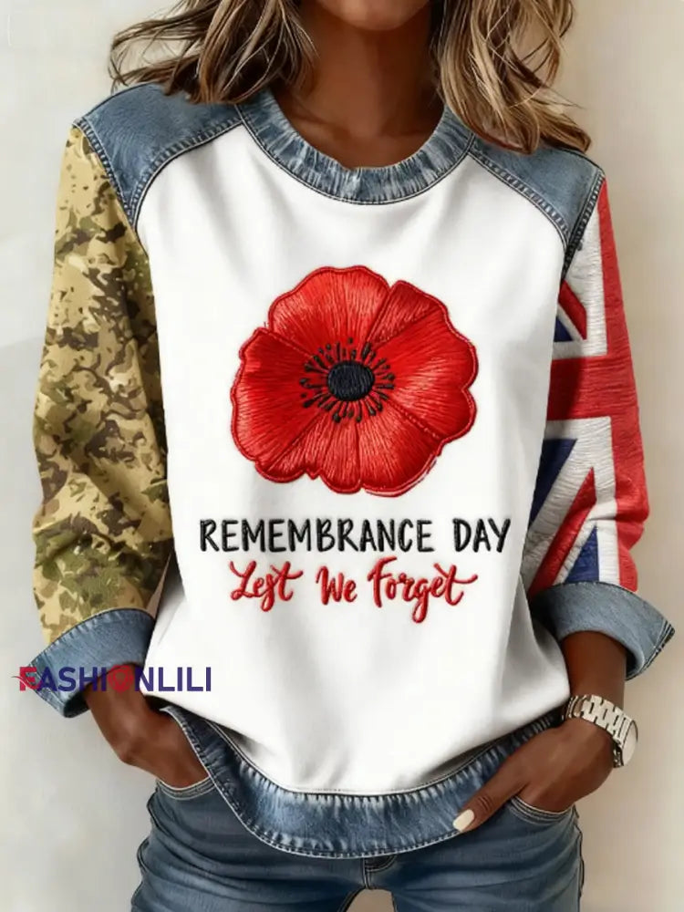 Women’s 11th November Remembrance Day LEST WE’S FORGET Poppy Remembrance Sweatshirt White / S