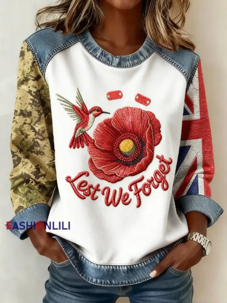 Women’s 11th November Remembrance Day LEST WE’S FORGET Poppy Remembrance Sweatshirt White / S
