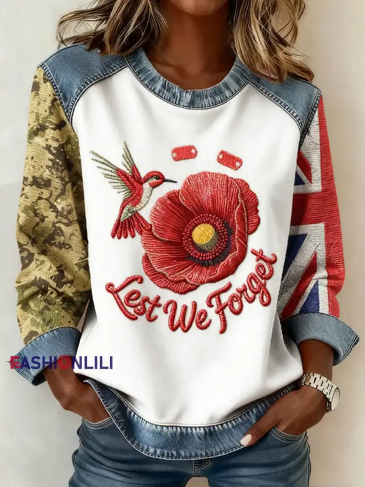 Women’s 11th November Remembrance Day LEST WE’S FORGET Poppy Remembrance Sweatshirt White / S