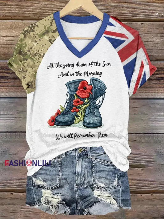 Women’s 11th November Remembrance Day LEST WE’S FORGET Poppy Remembrance V-neck T-shirt White / S