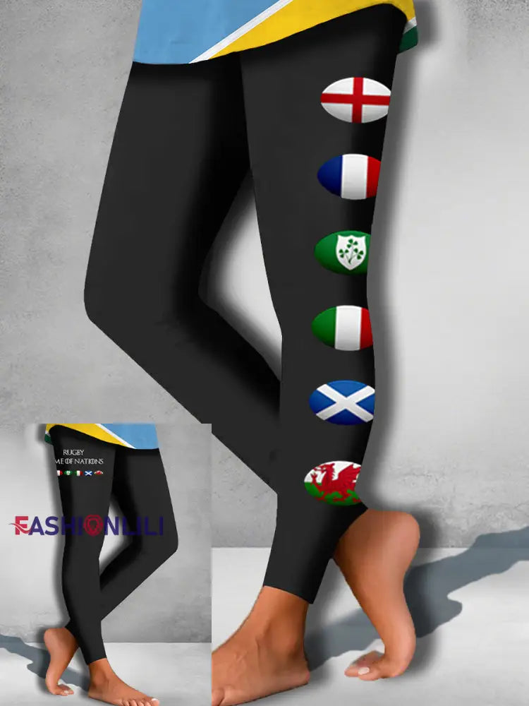 Women’s 6 Nations Rugby Lover Printed Leggings Black / S