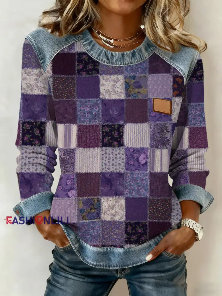 Women’s Alzheimer’s Awareness Purple Floral Patchwork Hooded Purple / S