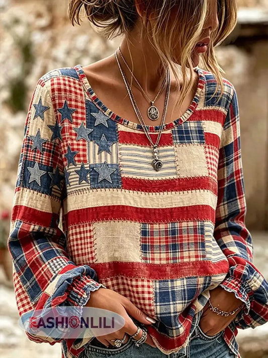 Women’s American Flag Print Casual T-shirt - As picture / S