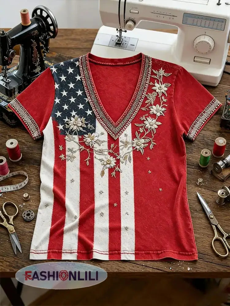 Women’s American Flowers Short-sleeved T-shirt