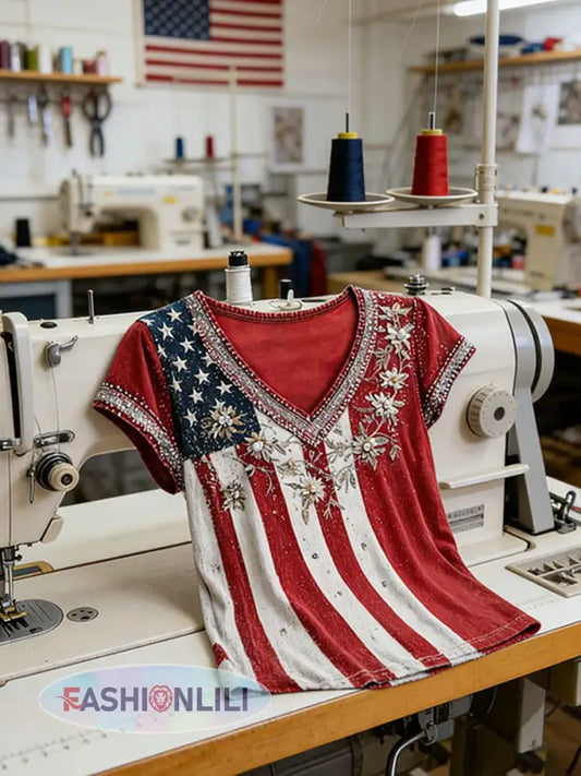 Women’s American Flowers Short-sleeved T-shirt - Red / S