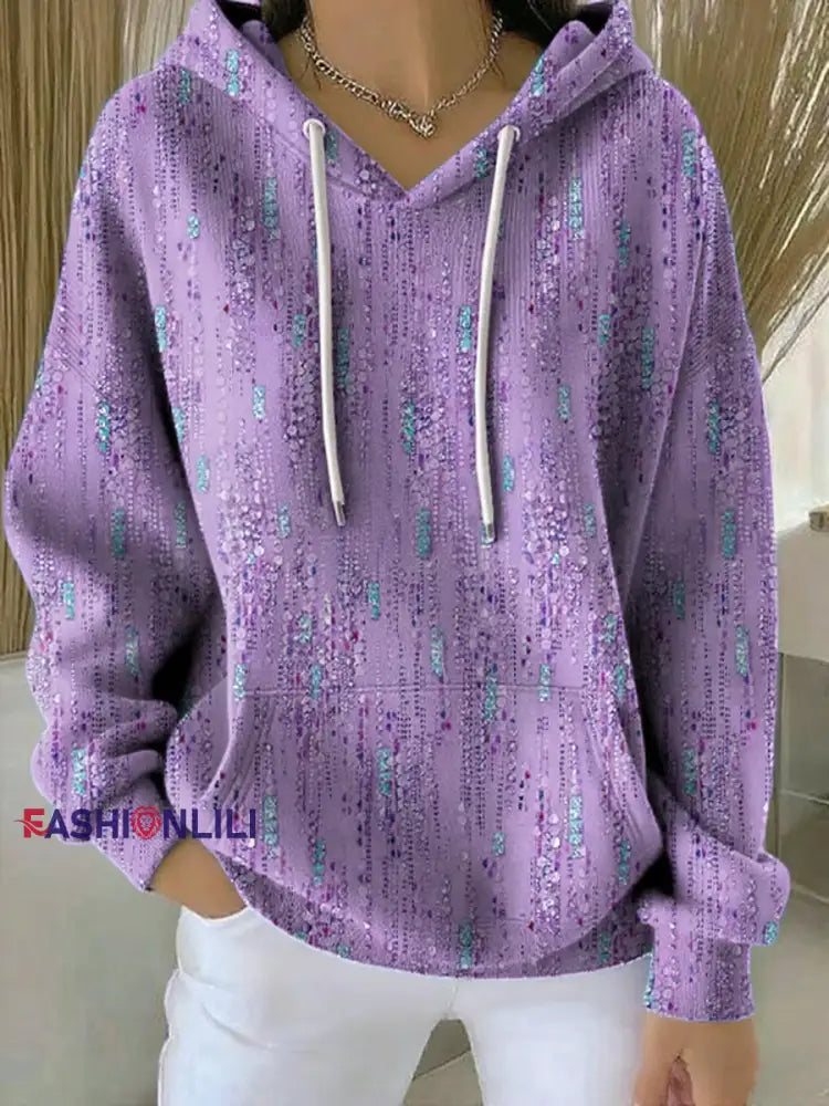 Women’s Art Design Printed Casual Hooded Sweatshirt Purple / S