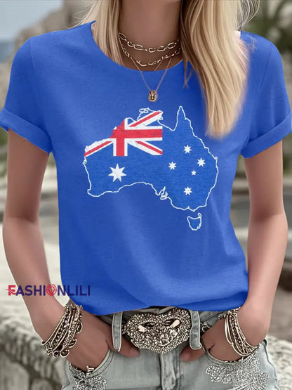 Women’s Australian Flag Map Print Casual Tee Blue / S