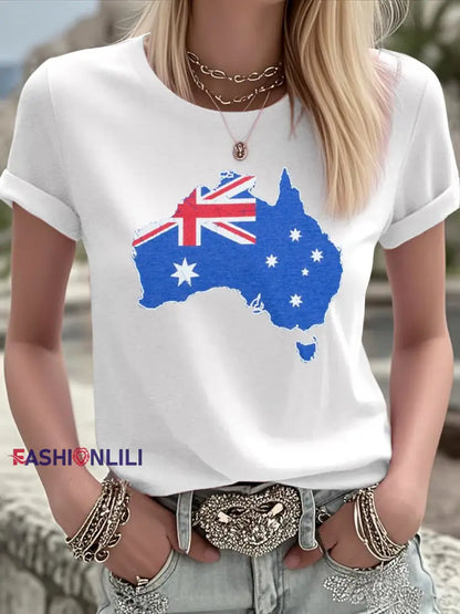 Women’s Australian Flag Map Print Casual Tee White / S