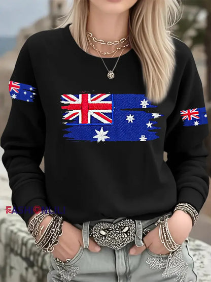 Women’s Australian Flag Print Casual Long Sleeve Sweatshirt Black / S
