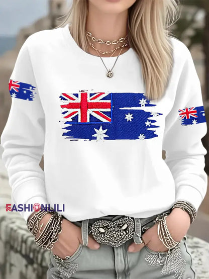 Women’s Australian Flag Print Casual Long Sleeve Sweatshirt White / S