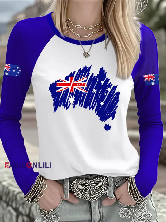 Women’s Australian Flag Print Casual Long Sleeve With Dropped Shoulders White / S