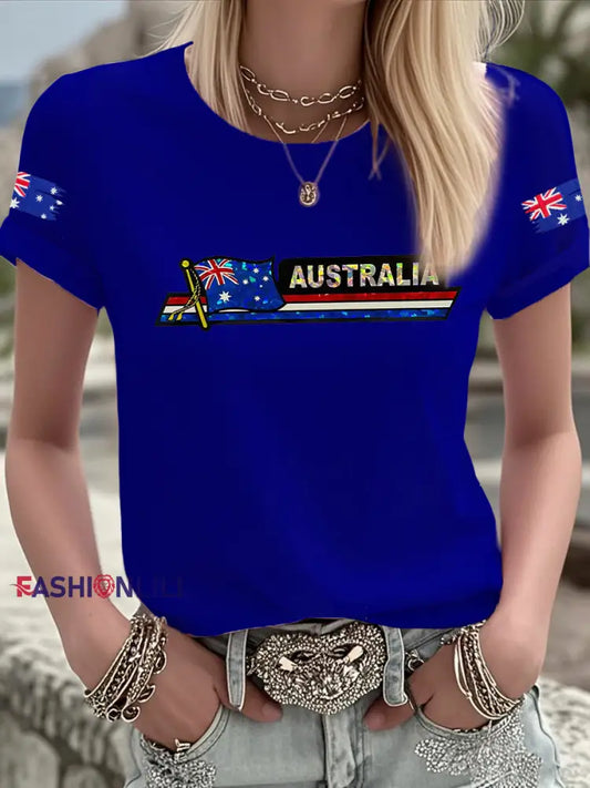 Women’s Australian Flag Print Casual Short Sleeve T-Shirt Blue / S