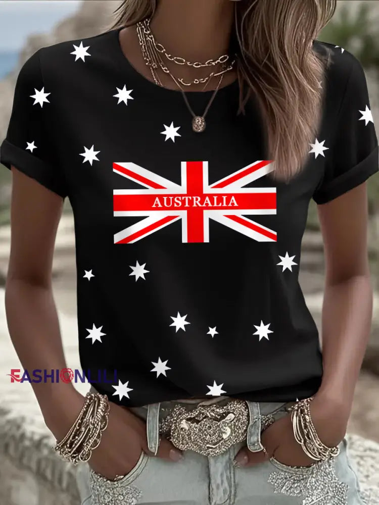 Women’s Australian Flag Print Casual Tee Black / S