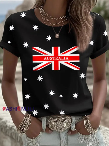 Women’s Australian Flag Print Casual Tee Black / S