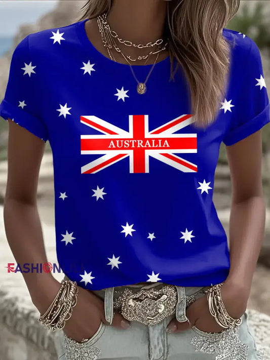 Women’s Australian Flag Print Casual Tee Royal Blue / S