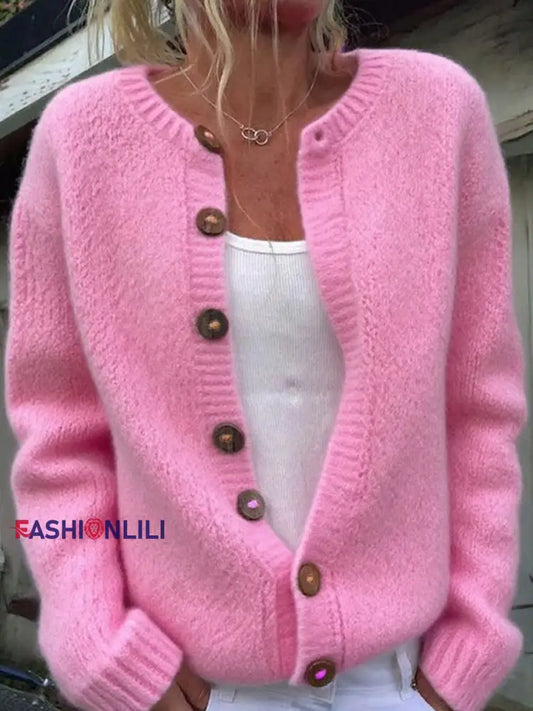 Women’s Autumn Winter Cozy Knit Cardigan Pink / S