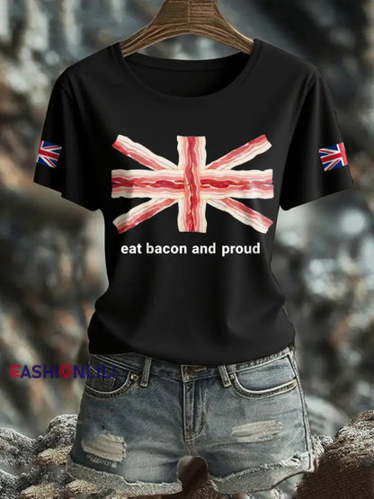 Women’s Bacon UK Flag Printed T Shirt Black / S