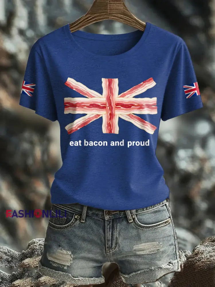 Women’s Bacon UK Flag Printed T Shirt Blue / S