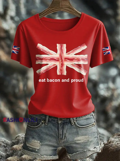 Women’s Bacon UK Flag Printed T Shirt Red / S
