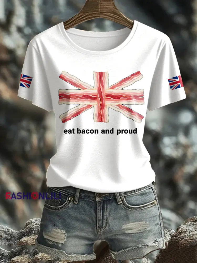 Women’s Bacon UK Flag Printed T Shirt White / S