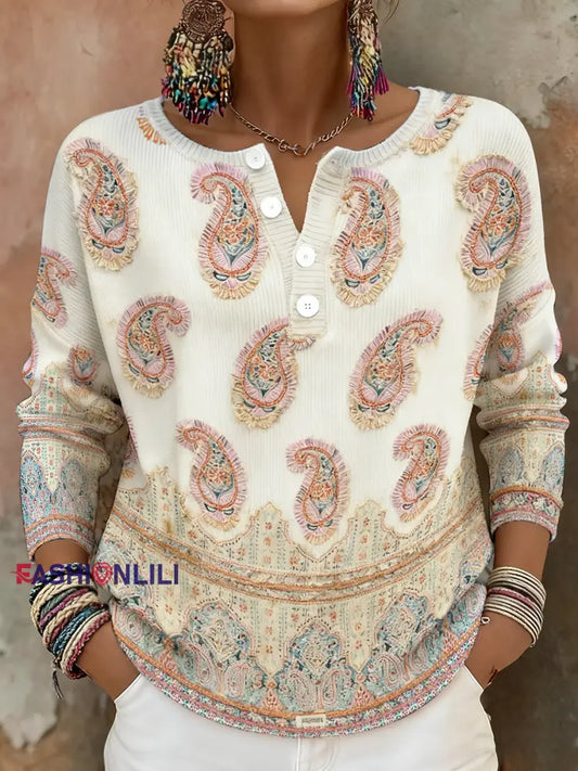 Women’s Boho Breast Cancer Awareness Floral Art Printed Tops White / S