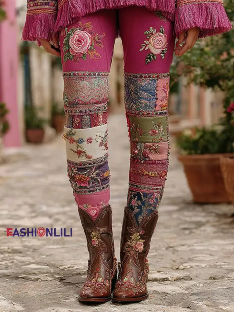 Women’s botanical floral print bottoms Pink / S