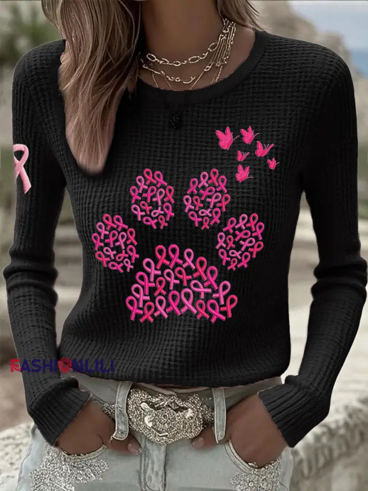 Women’s Breast Cancer Awareness Animal Paw Print Tops Black / S