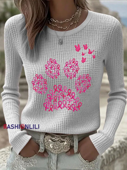 Women’s Breast Cancer Awareness Animal Paw Print Tops Light Gray / S