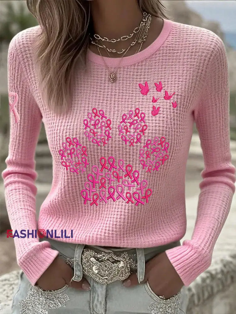 Women’s Breast Cancer Awareness Animal Paw Print Tops Pink / S