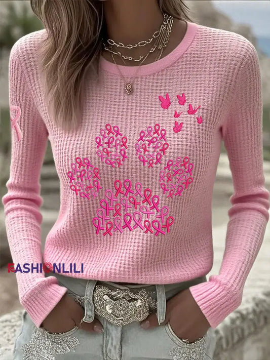 Women’s Breast Cancer Awareness Animal Paw Print Tops Pink / S