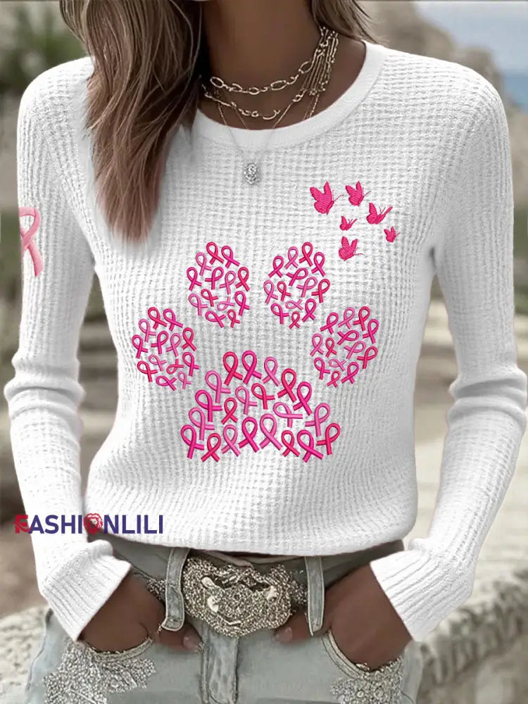 Women’s Breast Cancer Awareness Animal Paw Print Tops White / S