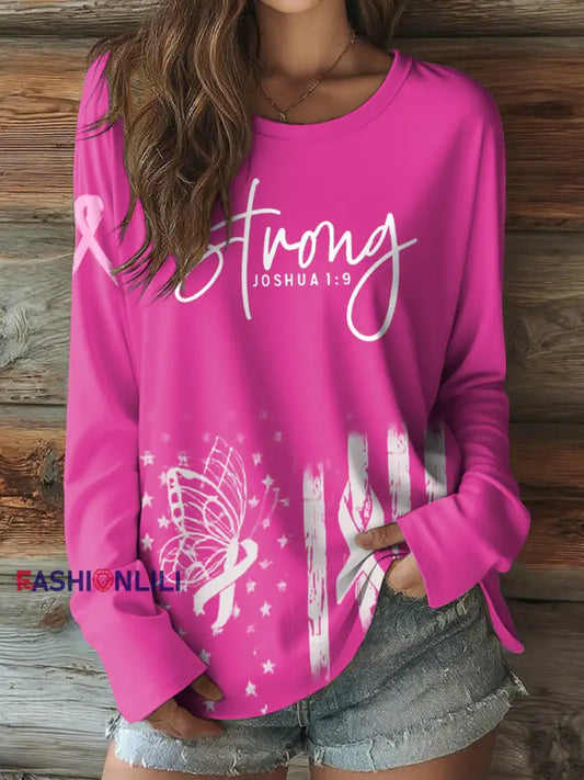Women’s Breast Cancer Awareness Casual Long Sleeve T Shirt As picture / S