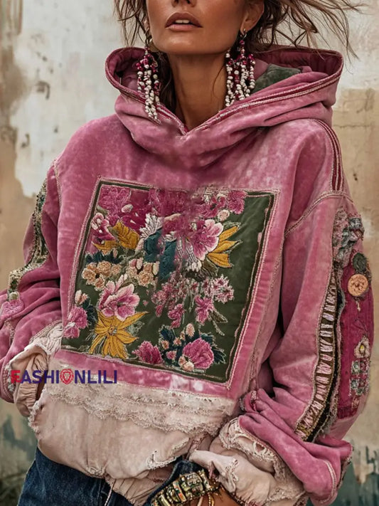 Women’s Breast Cancer Awareness Floral Art Printed Hoodie Pink / S