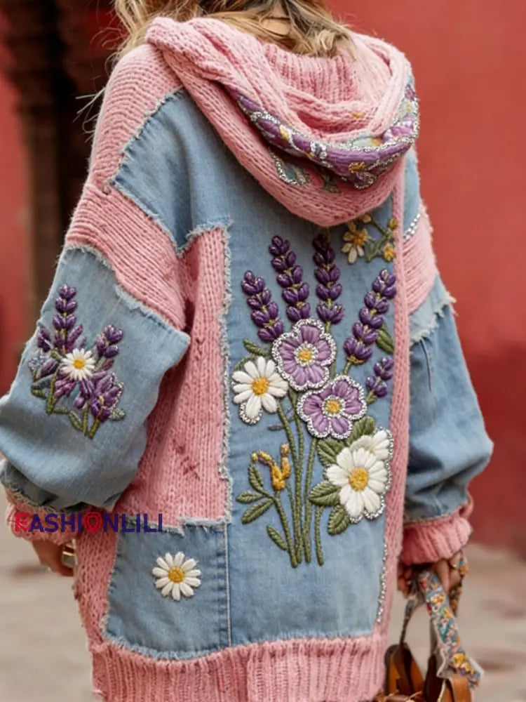 Women’s Breast Cancer Awareness Floral Button Cardigan Hooded Sweater Pink / S