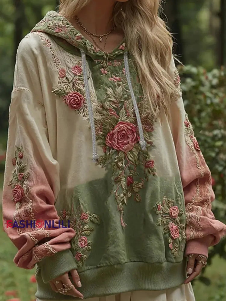 Women’s Breast Cancer Awareness Floral Gradient Hoodie Pink / S