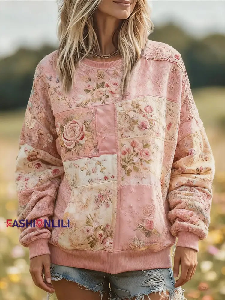 Women’s Breast Cancer Awareness Floral Printed Sweatshirt Pink / S