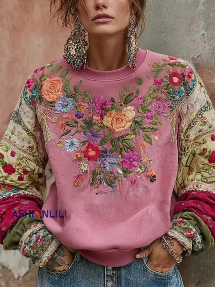 Women’s Breast Cancer Awareness Floral Printed Sweatshirt Pink / S