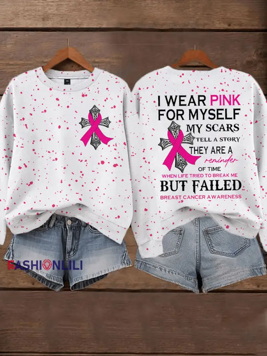 Women’s Breast Cancer Awareness I Wear Pink For Myself My Scars Tell A Story Sweatshirt As picture / S