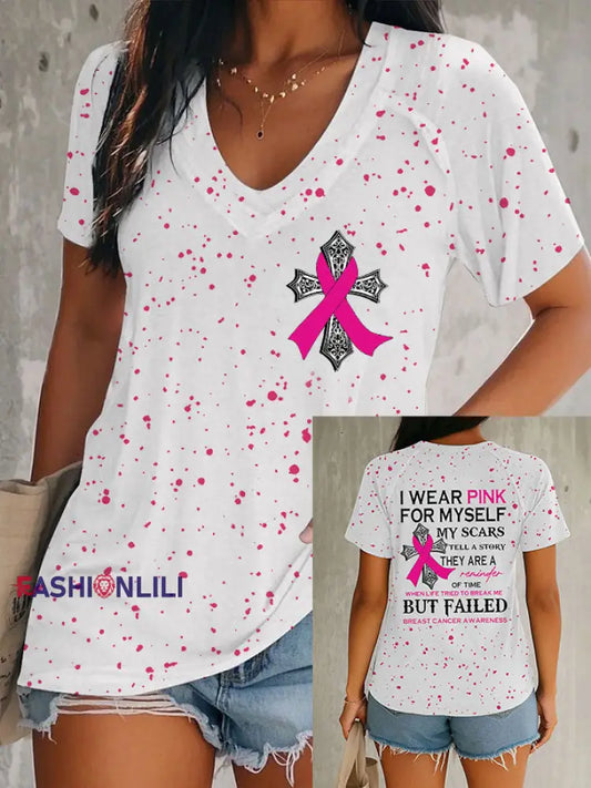 Women’s Breast Cancer Awareness I Wear Pink For Myself My Scars Tell A Story T Shirt As picture / S