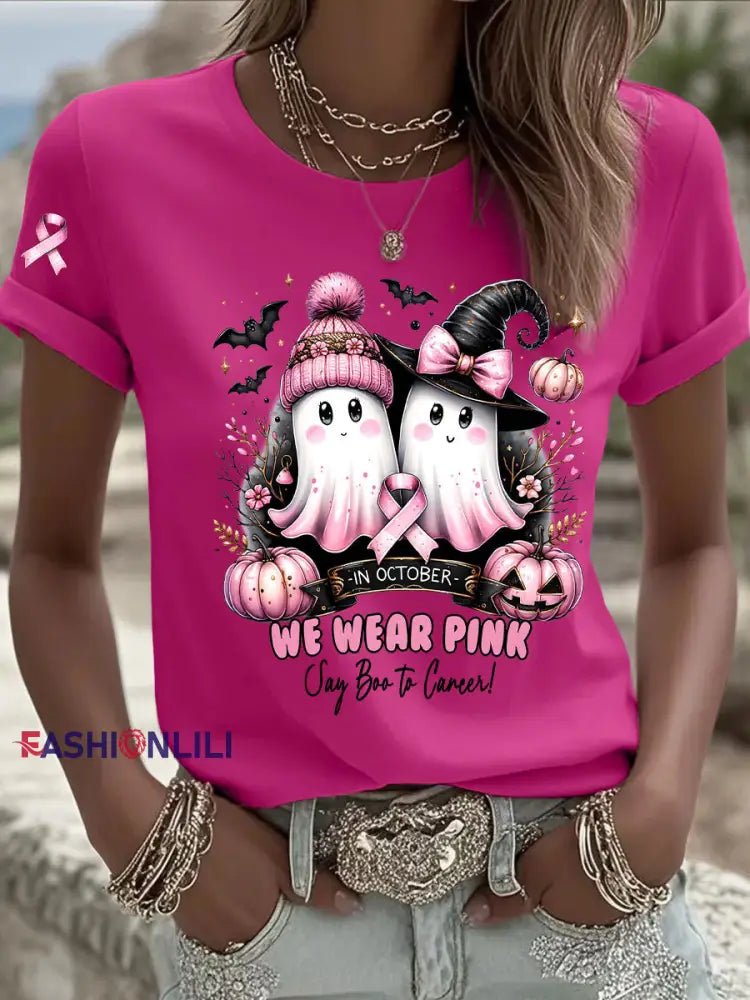 Women’s Breast Cancer Awareness In October We Wear Pink Print Casual T Shirt Rose Red / S
