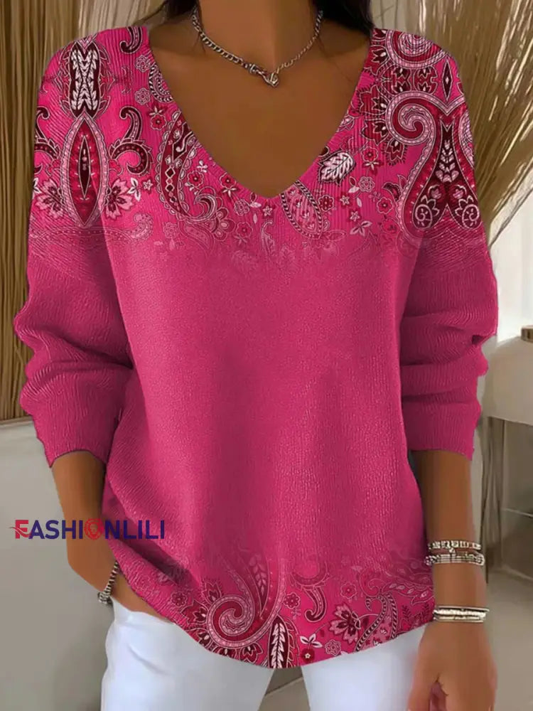 Women’s Breast Cancer Awareness Paisley Print Casual Top As picture / S