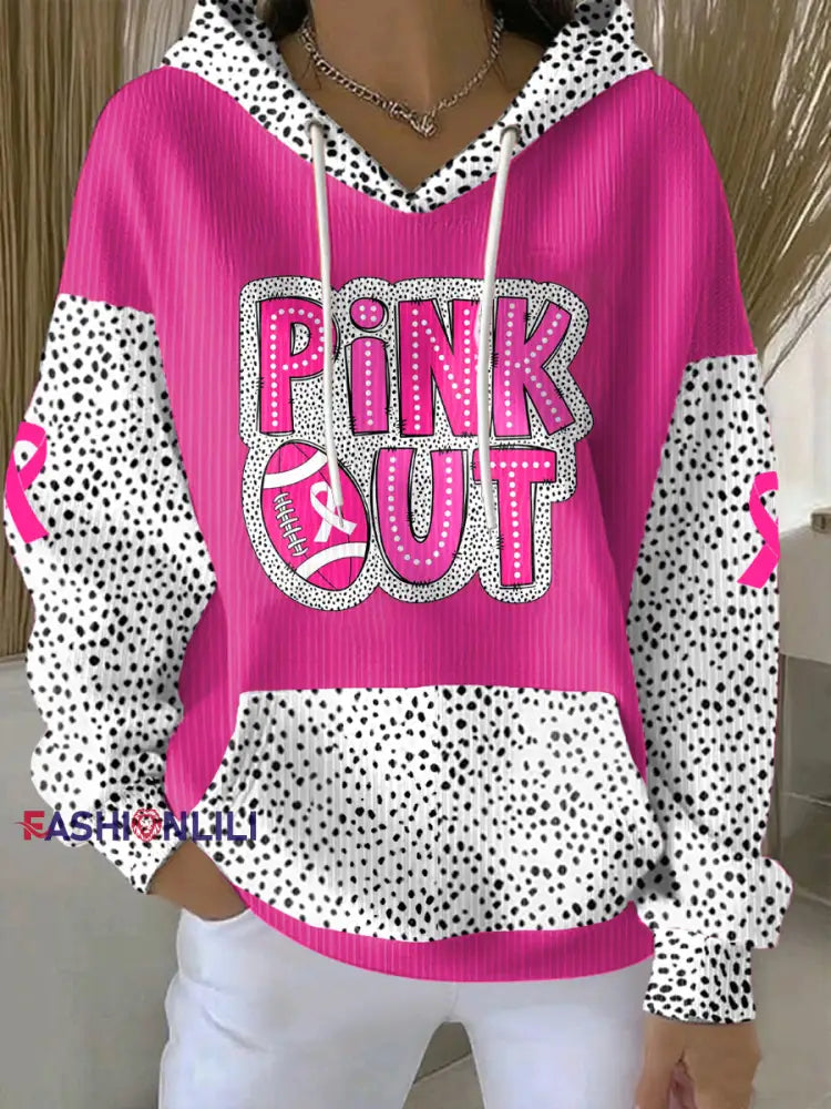 Women’s Breast Cancer Awareness Pink Out Football Printed Hoodie Rose Red / S