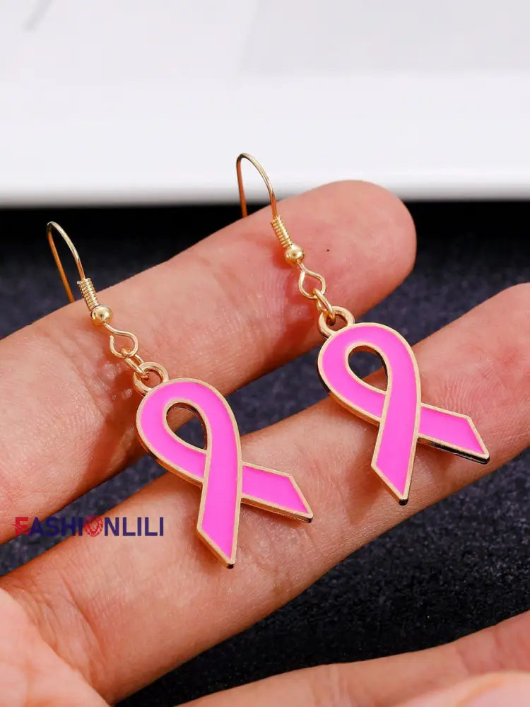 Women’s Breast Cancer Awareness Pink Ribbon Earrings Pink / ONE